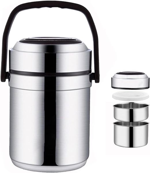 Vacuum Insulated Thermos Lunch Box / Bento Box - Silver - 2.0 Litre