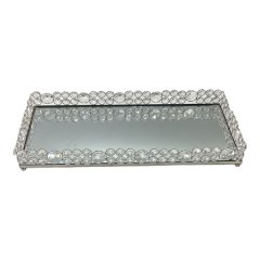 Tray 41x20x5cm Mirror Beaded Rectangular Tray