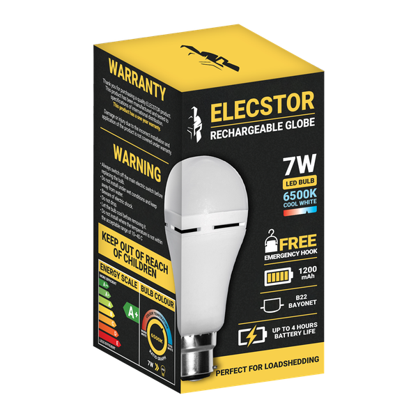 Elecstor 7W B22 Rechargeable Globe 1200mah - A60 Cool White