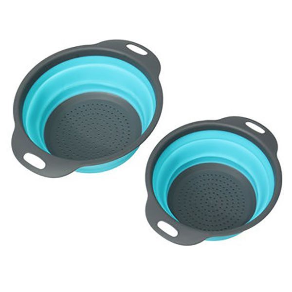 Easy-Stack 2 Piece Collapsible Colander &amp; Strainer Set - Blue