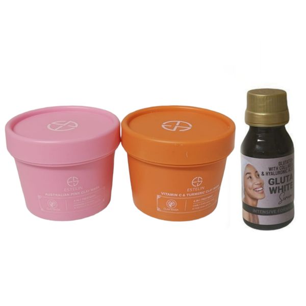 Estelin Clay Mask- Australian Pink, Vitamin C &amp; Tumeric with Gluta Serum