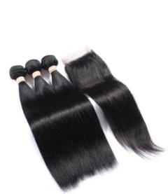 28 inches 12A Brazilian Straight Weaves x3 Bundles and Closure