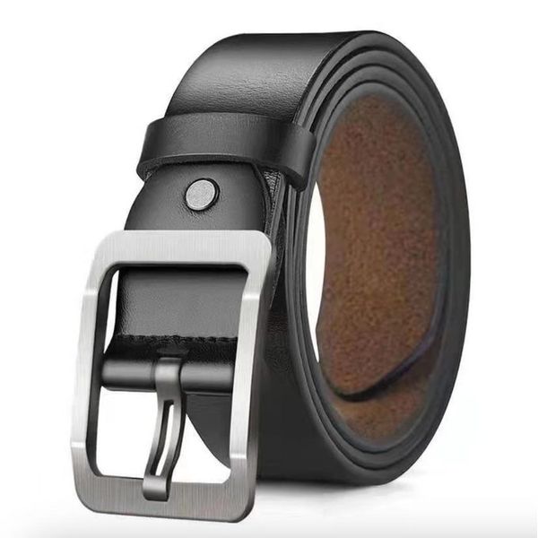 Black Leather Pin Buckle Casual Leather Belt Vintage for Men Man
