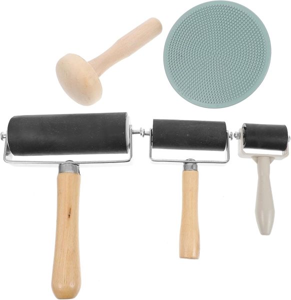 Printmaking Glue Roller with Ergonomic Wood Handle Elastic Ink Rollers