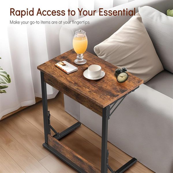 Coffee Table,Folding Side Table,Bedside Small Computer Wood Desk - Brown