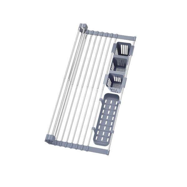 Over The Sink Dish Drying Rack Roll Up Foldable Dishes Drainer Gray