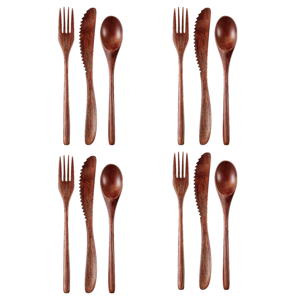 12Piece Wooden Utensils, Wooden Spoon, Fork, Knife, Cutlery Set/Tableware Set