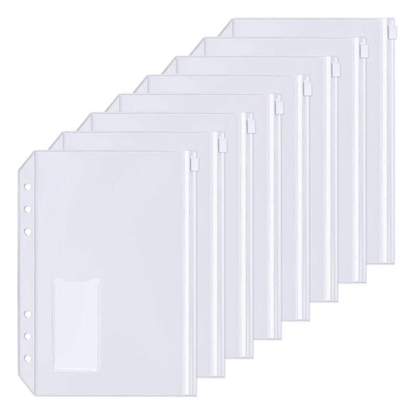 15 Pcs A5 Binder Pockets 6-Hole Punched with Zipper Label Notebook