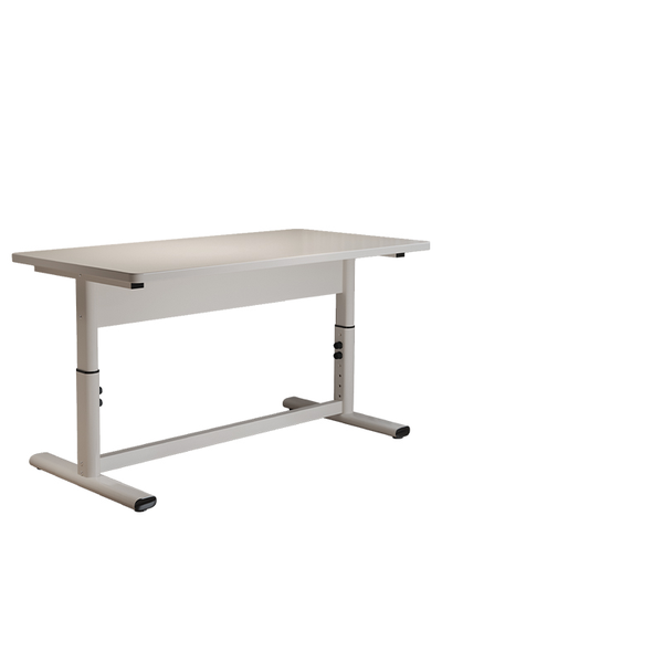 DELI Office Desk, Steel Frame, 100×60cm Wooden Top, Adjustable Height White