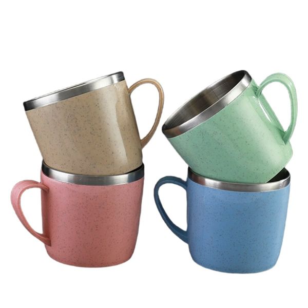 Double Layer Anti-Scalding Stainless Steel Cups Plastic Handle Coffee Milk