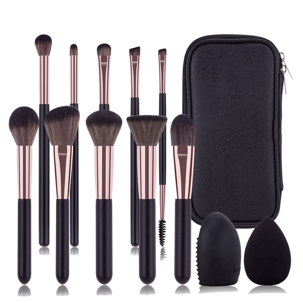 FA PLUS Professional 12P Makeup Brush Set, Wooden Base Brushes with Case