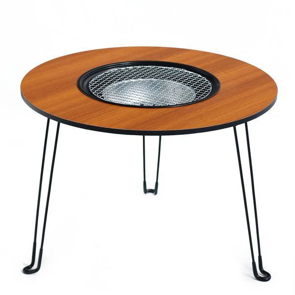 Multifunctional Outdoor BBQ Table with BBQ Grill, Fireside Tea BBQ