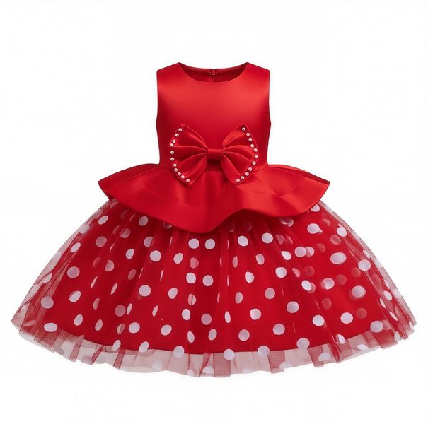 Red Minnie Mouse Inspired Polka Dot Princess Ballgown Dress for Girls