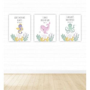 Under the Sea Bible Verse in Pastel - A3 Canvas -Set Of 3