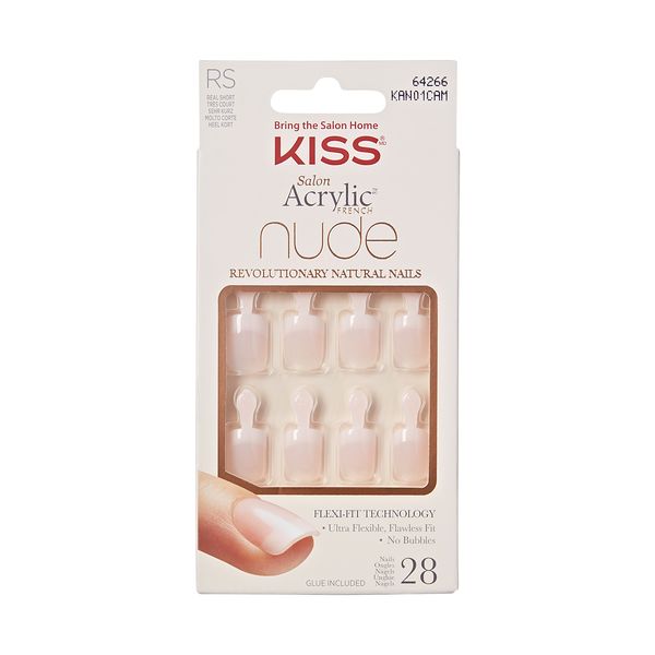 KISS Salon Acrylic Press On Glue Fake French Nails in Breathtaking Nude