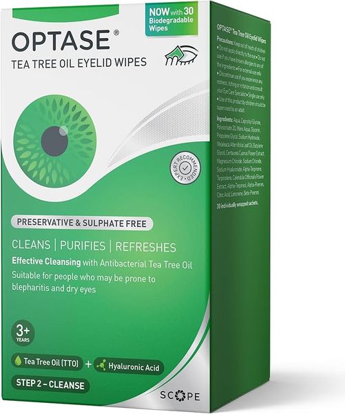 OPTASE Tea Tree Oil Eyelid Wipes 30 Pack - Blepharitis and Dry Eye