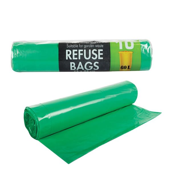 Bulk Pack x 6 Strong Refuse Bags Green 750x950mm - 10 Bags Per Pack