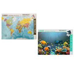 World Map &amp; Ocean Life 1000 Piece each Jigsaw Puzzles - 2 Puzzle Set