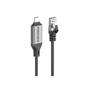 Promate Ultra-Fast Ethernet to USB-C Adapter Cable with 1000Mbps RJ45 Input