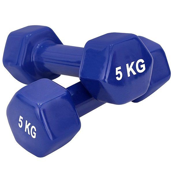2 Piece of 5Kg Blue Anti-Roll Hexagonal Design Dumbbell