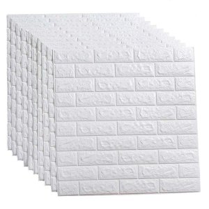 Set of 10 3D Brick Wallpaper - White