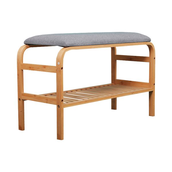 Shoe Storage Bench Bamboo Wooden Combined Shoe Rack With Soft Seat Cushion