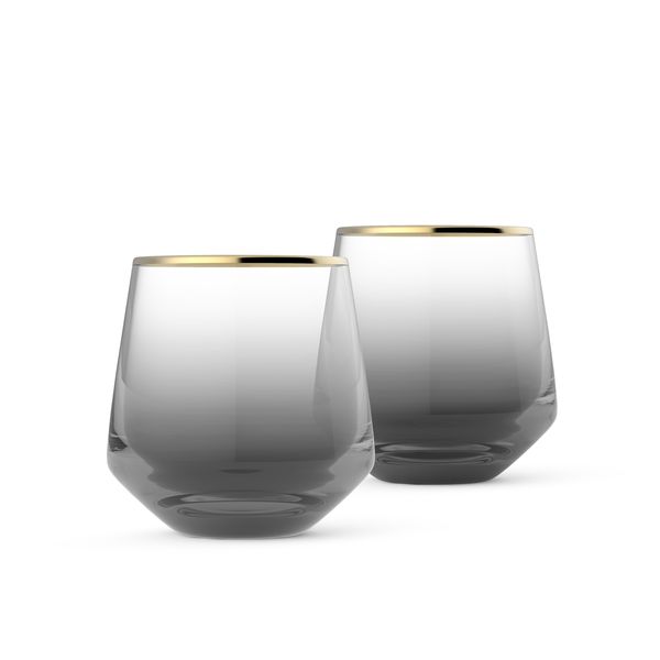 Dusk 2 Piece Crystal Whiskey Glass Set in Black &amp; Gold Gift Box