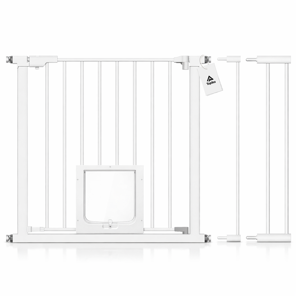 Topika Baby Gate for Stairs with Cat Door 75-103cm, Auto Close Baby Gates