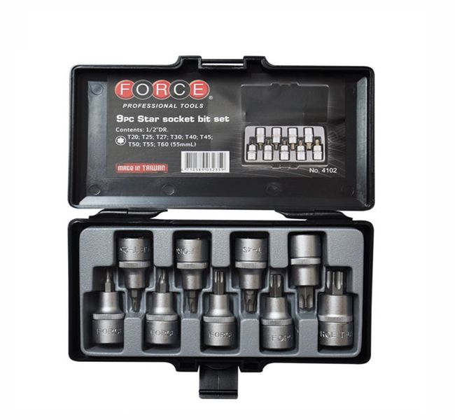 Force - 1/2Inch Drive-9 Piece Socket - Torx Bit Set - T20-T60 - 2 Pack