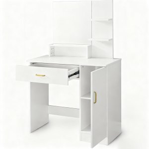 Furnny Dressing Table with Mirror Makeup Vanity Desk with Drawer and Shelve