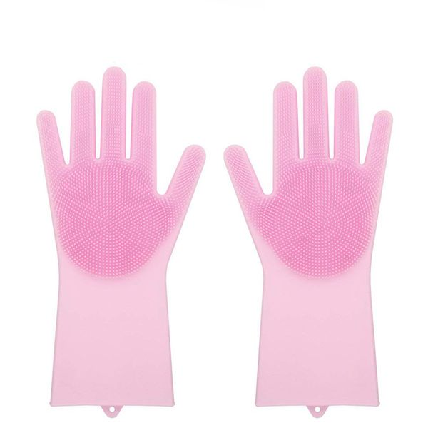 Silicone Rubbe Dish Washing Gloves - Pink