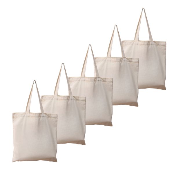 Eco Plain Reusable Canvas Tote Bag - 5 Pack CAN02 - 270GSM, 18L