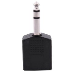 Mono 6.35mm Male Plug to Dual Female Socket Splitter Adapter Connector