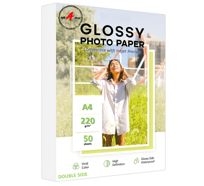 MR A TECH Glossy A4 Paper Inkjet Printing Photo Paper 220g - 50 Photo Sheet