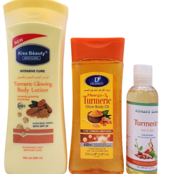 Kiss Beauty turmeric body lotion with glow body oil &amp; Runako Sanaa Oil