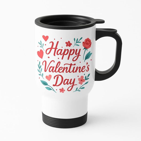 Happy Valentine's Day Floral Tea Coffee Travel Mug