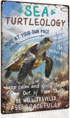 8x12" Inspirational Sea Turtle Metal Sign, Ocean Bathroom Gift for Lovers