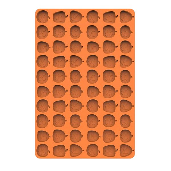 77 Cavity Pumpkin and Halloween Character Silicone Candy Mould - Orange