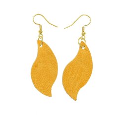 Croska Ostrich Shin Leather Earrings - Leaf Shape (Tangerine Orange)