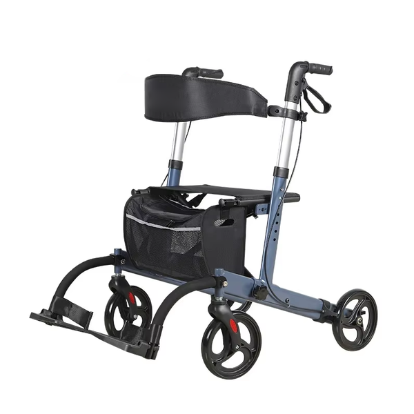 Aluminium Rollator Walker with Seat Backrest Foot Support Bluish Grey Black