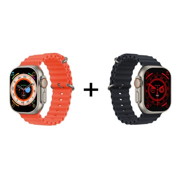 His &amp; Hers Orange &amp; Black Fitness Tracker Smart Watch Series 8 Combo