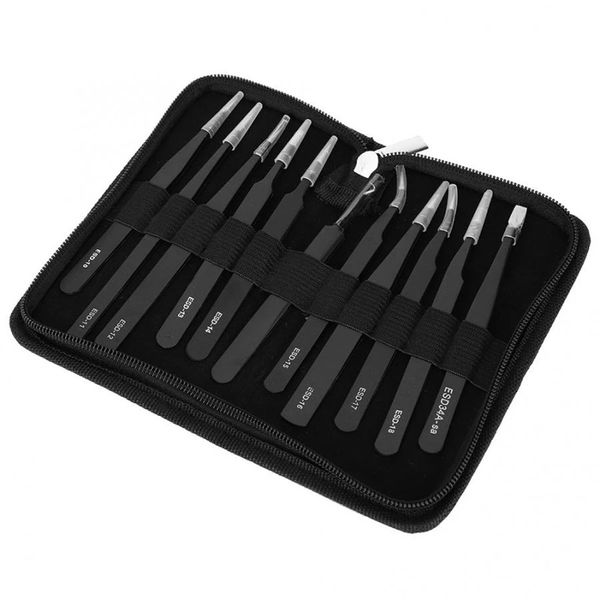 11-in-1 Precision ESD Stainless Steel Tweezers Set for Soldering Repair