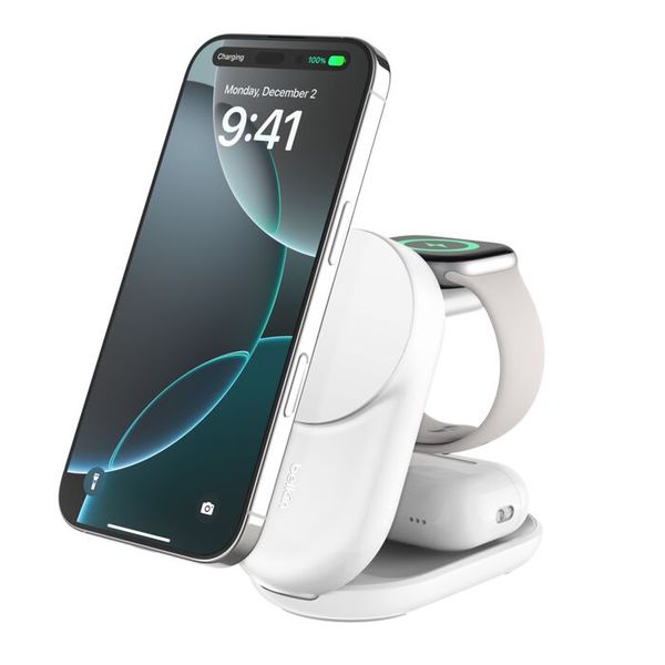 Belkin 3-in-1 Qi2 charger wireless charging station - White