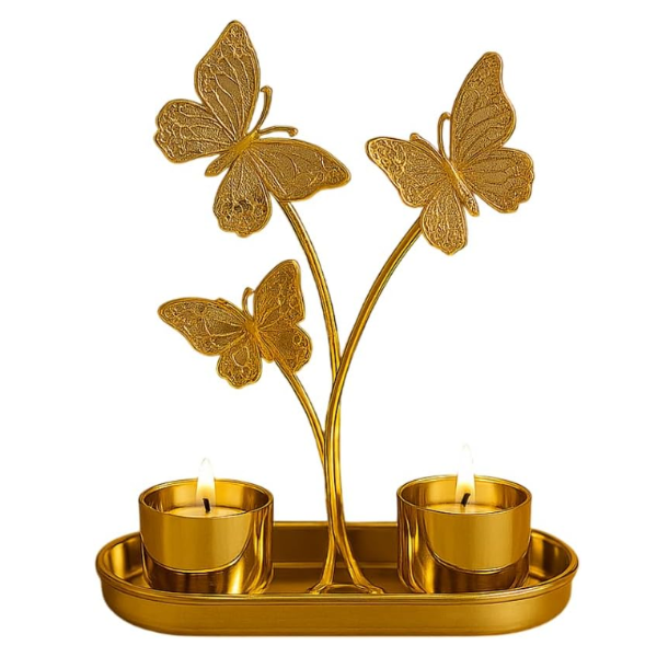 Gold Butterfly Tealight Holder Candle -15 x 7.5 x 15.5cm