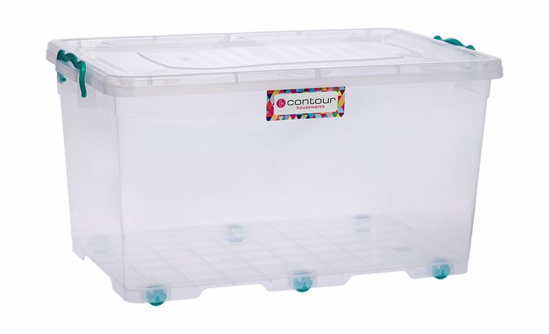 Contour Housewares - Clear Clip and Lock Storage Box with Wheels - 50L