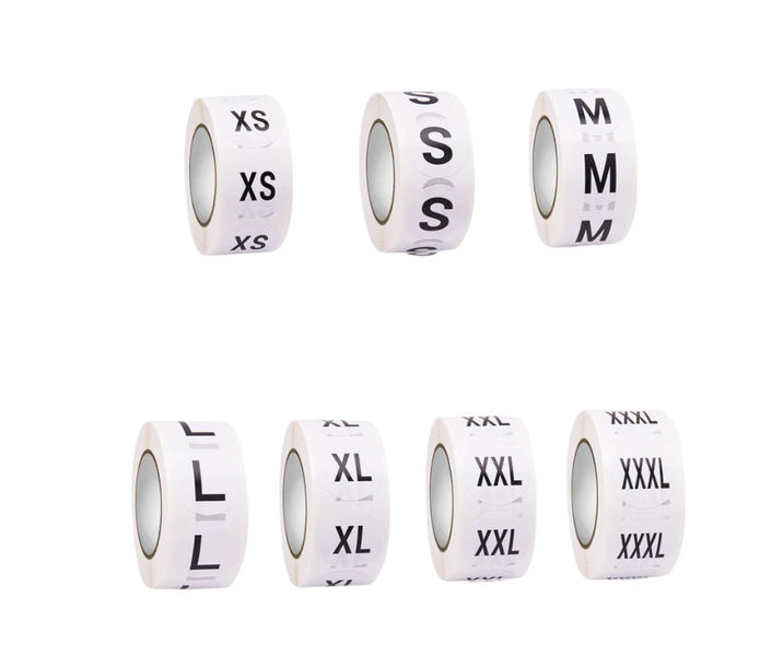 3500 Clothing Labels Black &amp; White Sticker Rolls Self-Adhesive XS-XXXL