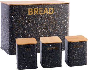 Haus Roland Embossed Bread Box With Wooden Lid - Granite Paint