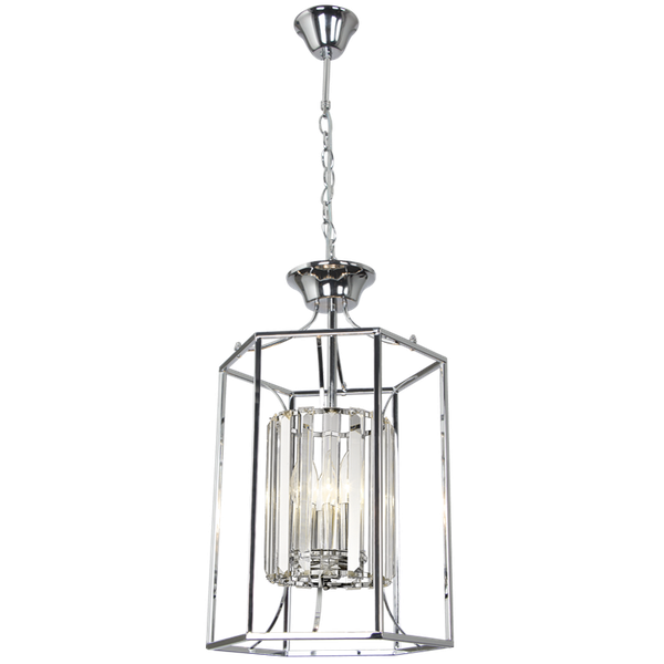 3 Light Polished Chrome Chandelier with Adjustable Chain and Crystal Bars