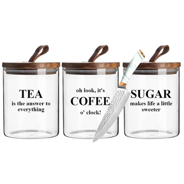 4 Pieces Tableware Glass Jars With Wooden Lid Storage Container Set With Knife