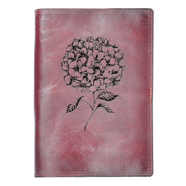 Genuine Leather A4 Notebook - Hydrangea Illustrated